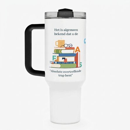 Thermosbeker met handvat en rietje, gepersonaliseerd met een boodschap - Leraar Roemeens