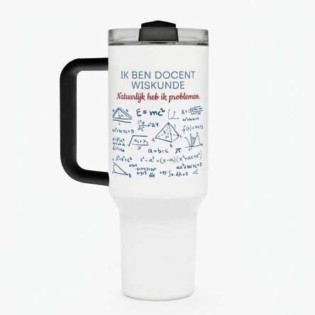 Thermosbeker met handvat en rietje, gepersonaliseerd met een boodschap - Wiskundeleraar