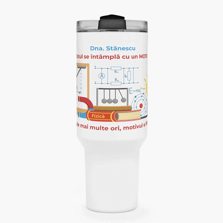 Thermosbeker met handvat en rietje, gepersonaliseerd met een boodschap - De natuurkundelerares