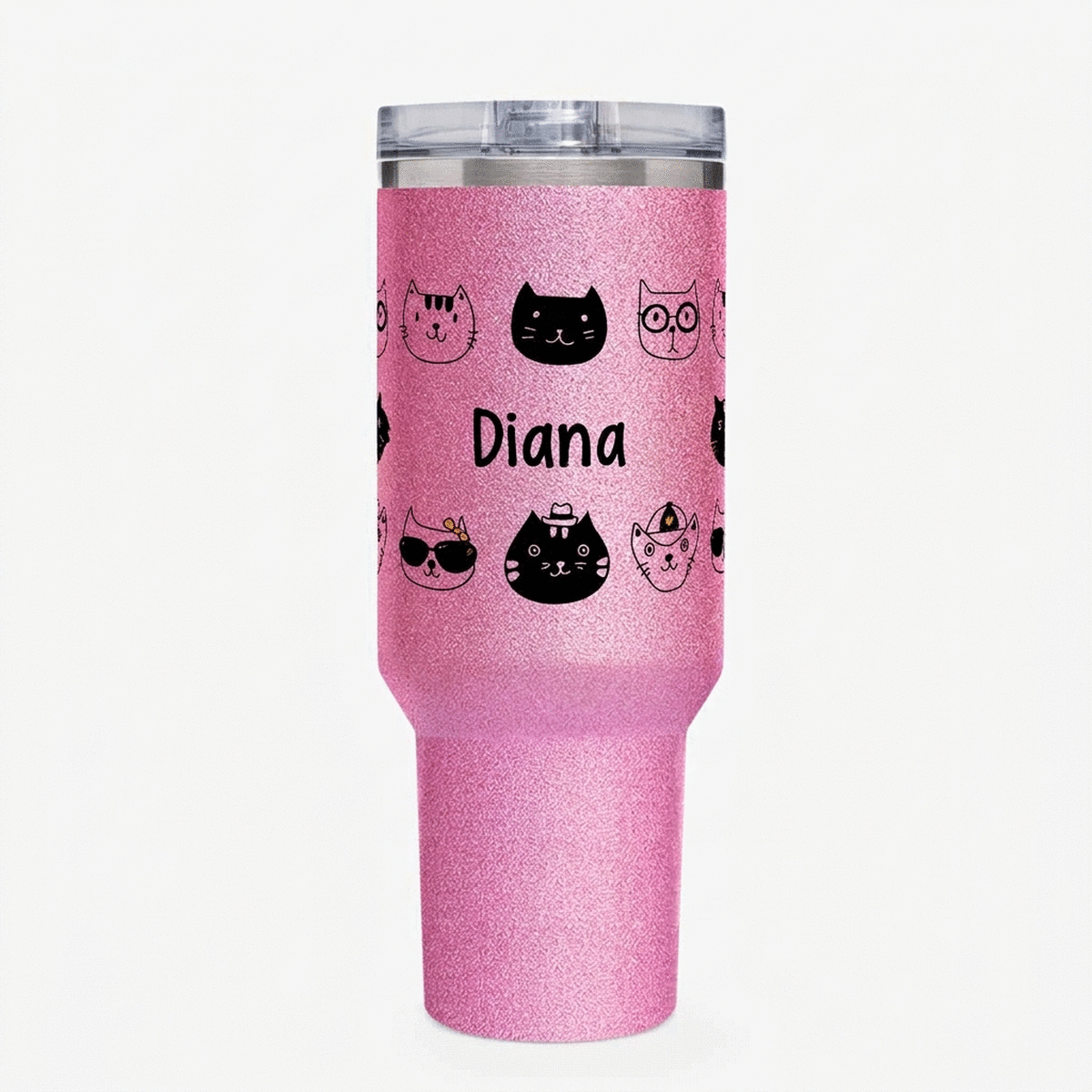 Thermosfles met handvat en rietje, gepersonaliseerd met naam - Cats