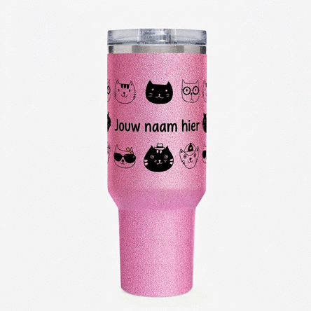 Thermosfles met handvat en rietje, gepersonaliseerd met naam - Cats