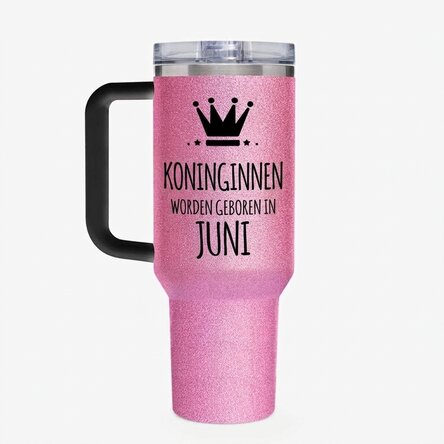 Thermosfles met handvat en rietje, gepersonaliseerd met tekst - Queens