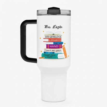 Thermosfles met handvat en rietje, gepersonaliseerd met een boodschap - Books