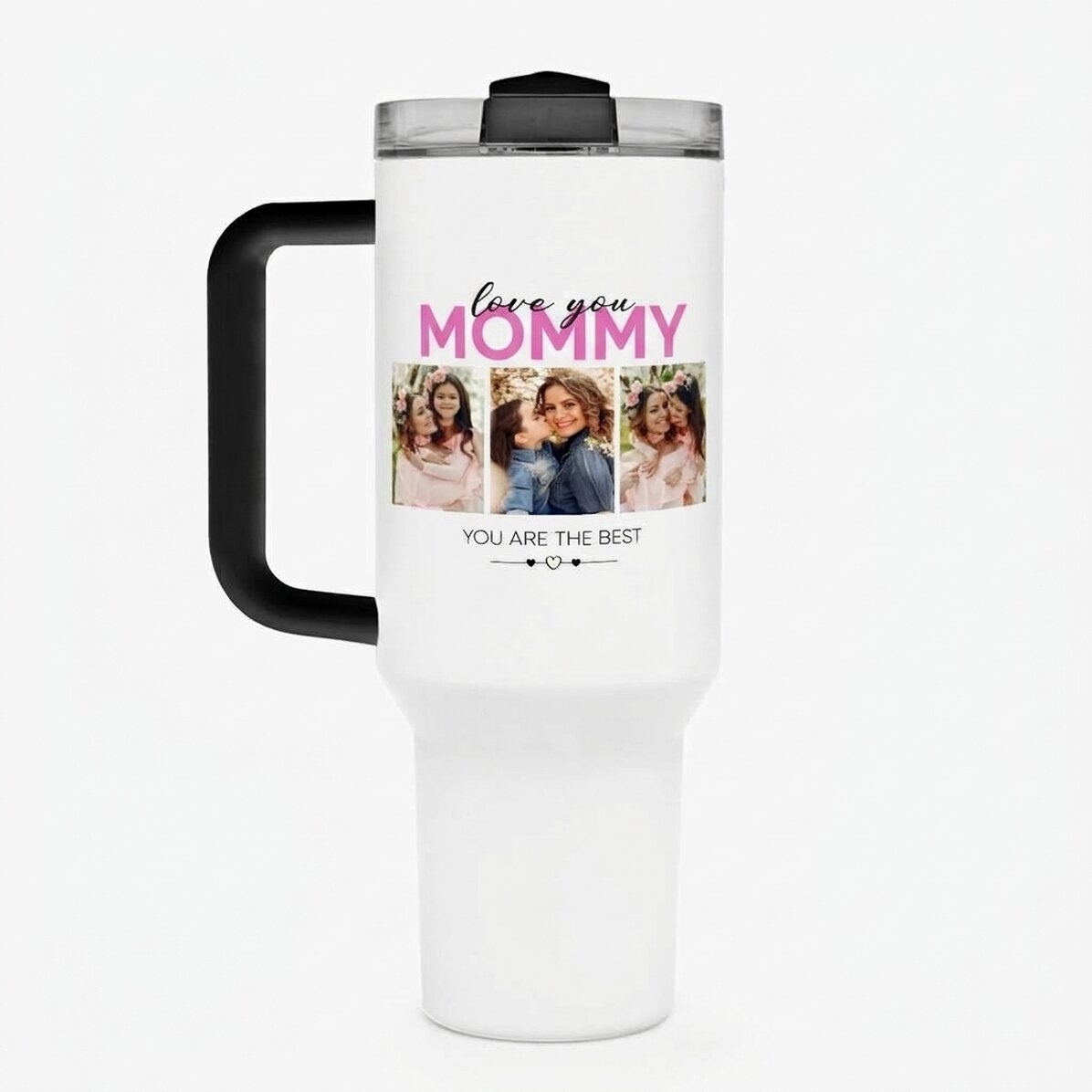 Thermosfles met handvat en rietje, gepersonaliseerd met 6 foto’s en tekst - With love