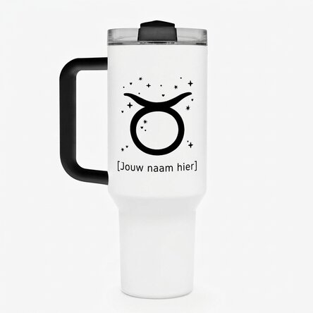 Thermosfles met handvat en rietje, gepersonaliseerd met tekst - Sterrenbeeld Stier