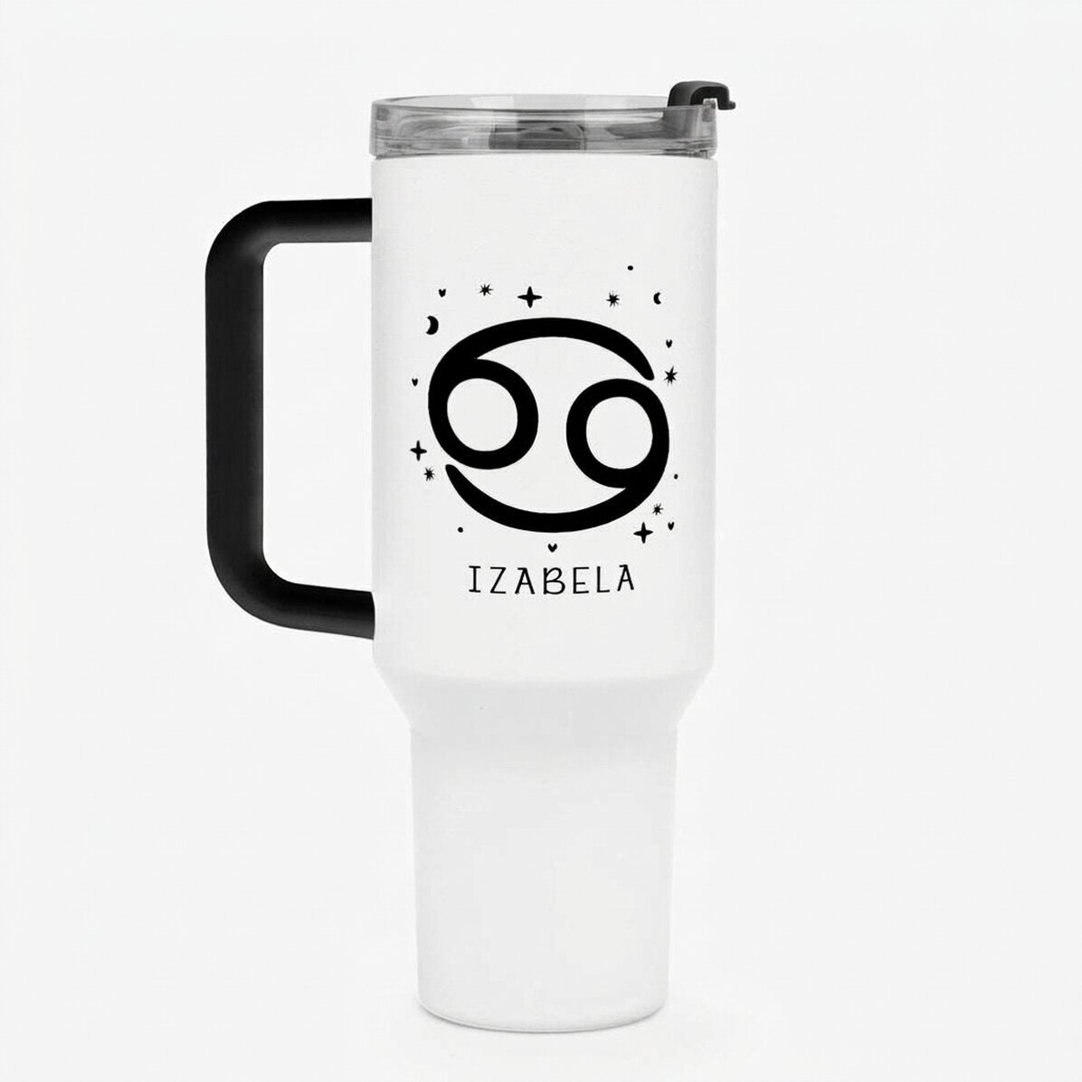 Thermosbeker met handvat en rietje, gepersonaliseerd met tekst - Sterrenbeeld Kreeft