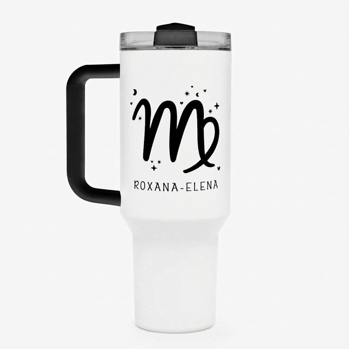 Thermosfles met handvat en rietje, gepersonaliseerd met tekst - Sterrenbeeld Maagd