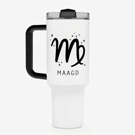 Thermosfles met handvat en rietje, gepersonaliseerd met tekst - Sterrenbeeld Maagd