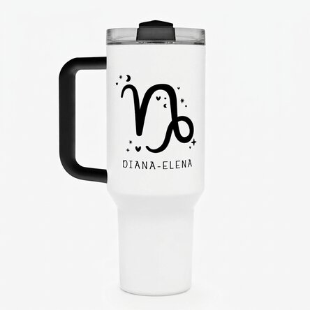 Thermosfles met handvat en rietje, gepersonaliseerd met tekst - Sterrenbeeld Steenbok