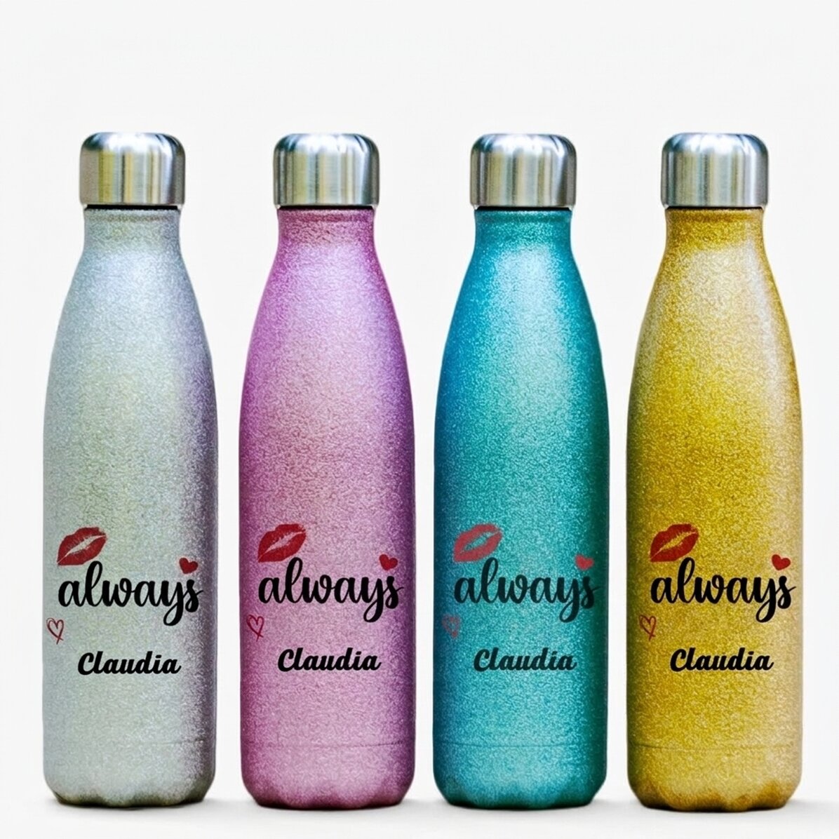 Gepersonaliseerde thermosfles met glitter en naam - Mrs. Always Right