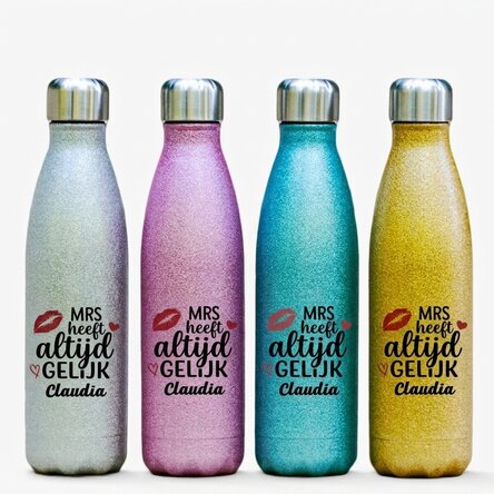 Gepersonaliseerde thermosfles met glitter en naam - Mrs. Always Right