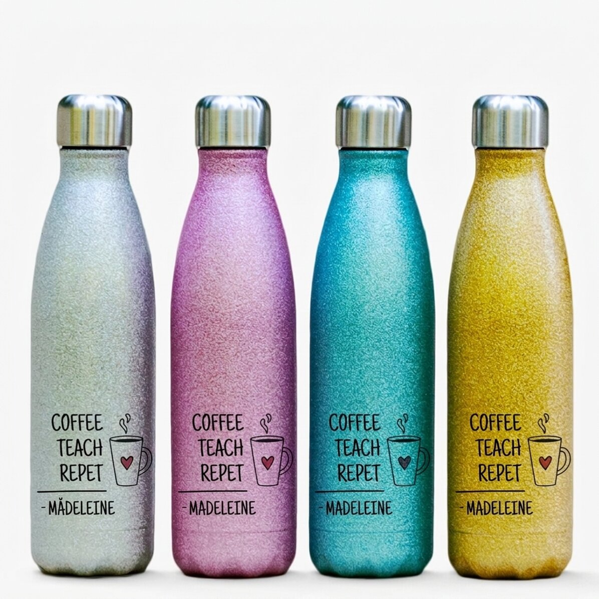 Gepersonaliseerde thermosfles met glitter en tekst - Coffee