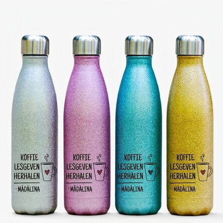Gepersonaliseerde thermosfles met glitter en tekst - Coffee