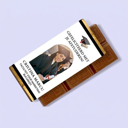 Gepersonaliseerde mini-chocoladereep met foto en boodschap - Afstuderen