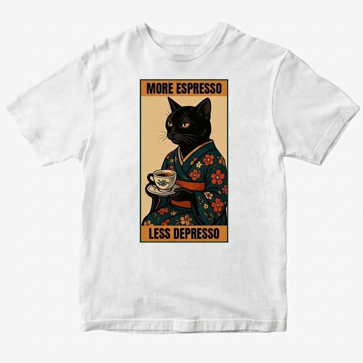 Katoenen T-shirt met gepersonaliseerde tekst - More espresso, less depresso
