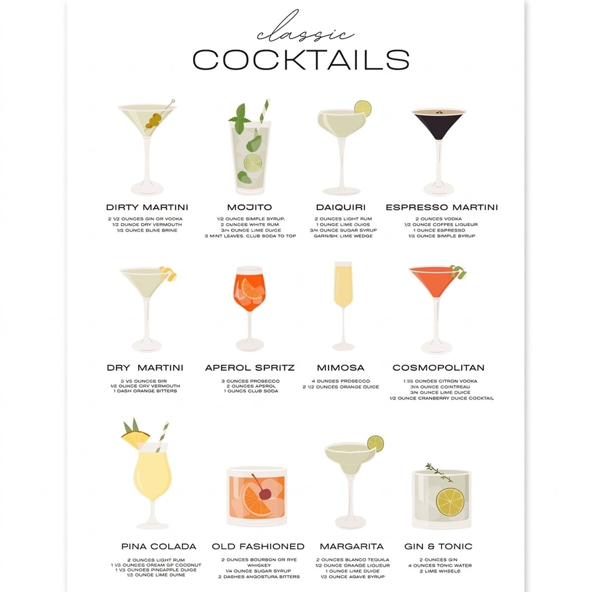 Poster met cocktailmenu