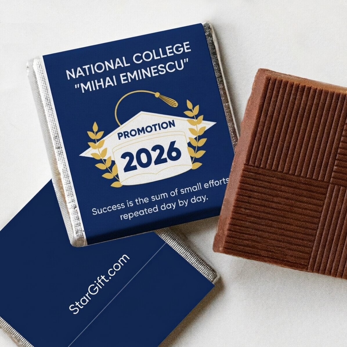 Gepersonaliseerde mini-chocolade met afstudeerboodschap