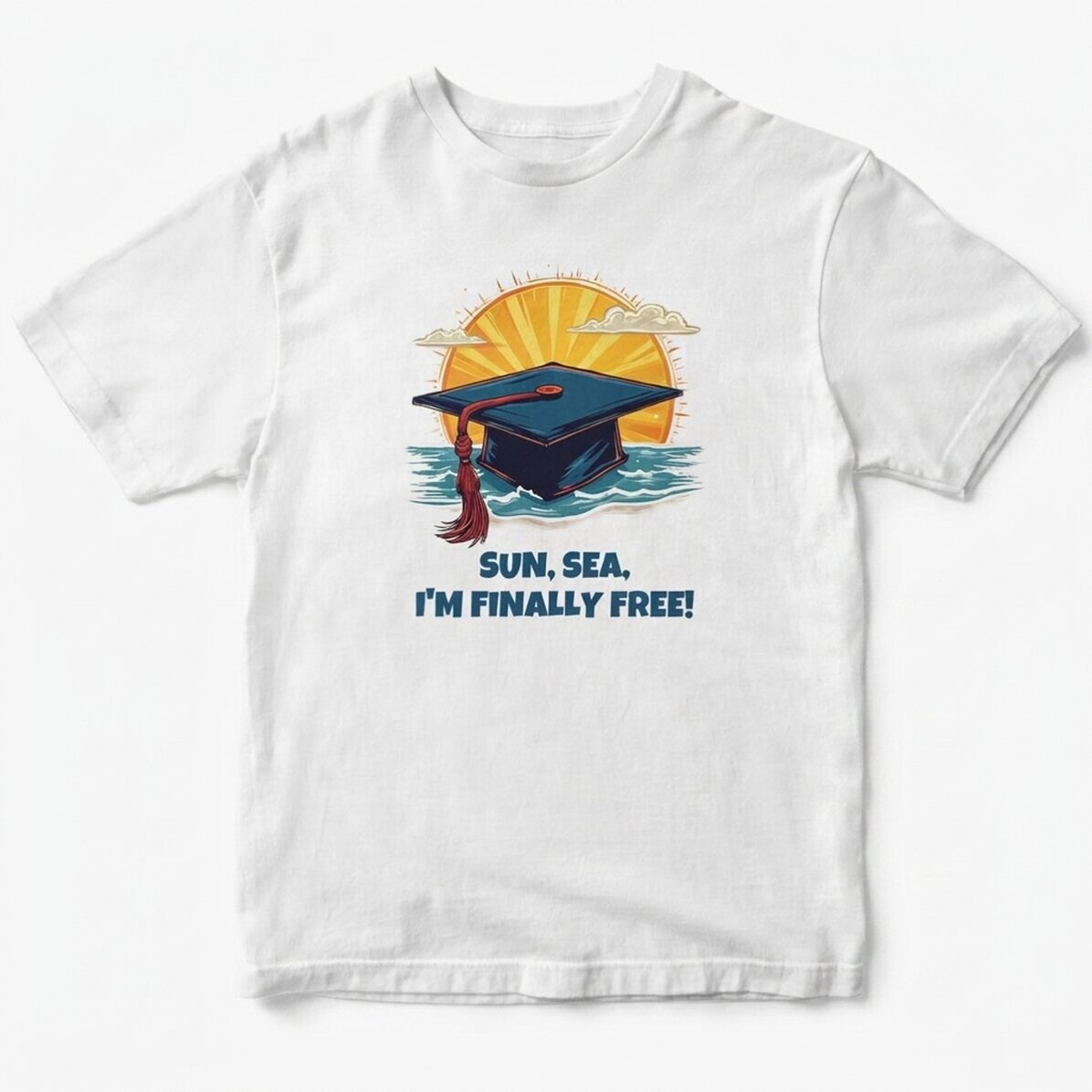 Katoenen T-shirt met gepersonaliseerde tekst - Sun, sea, finally free