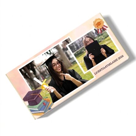 Chocolade met persoonlijke tekst en 2 foto's - Afstuderen