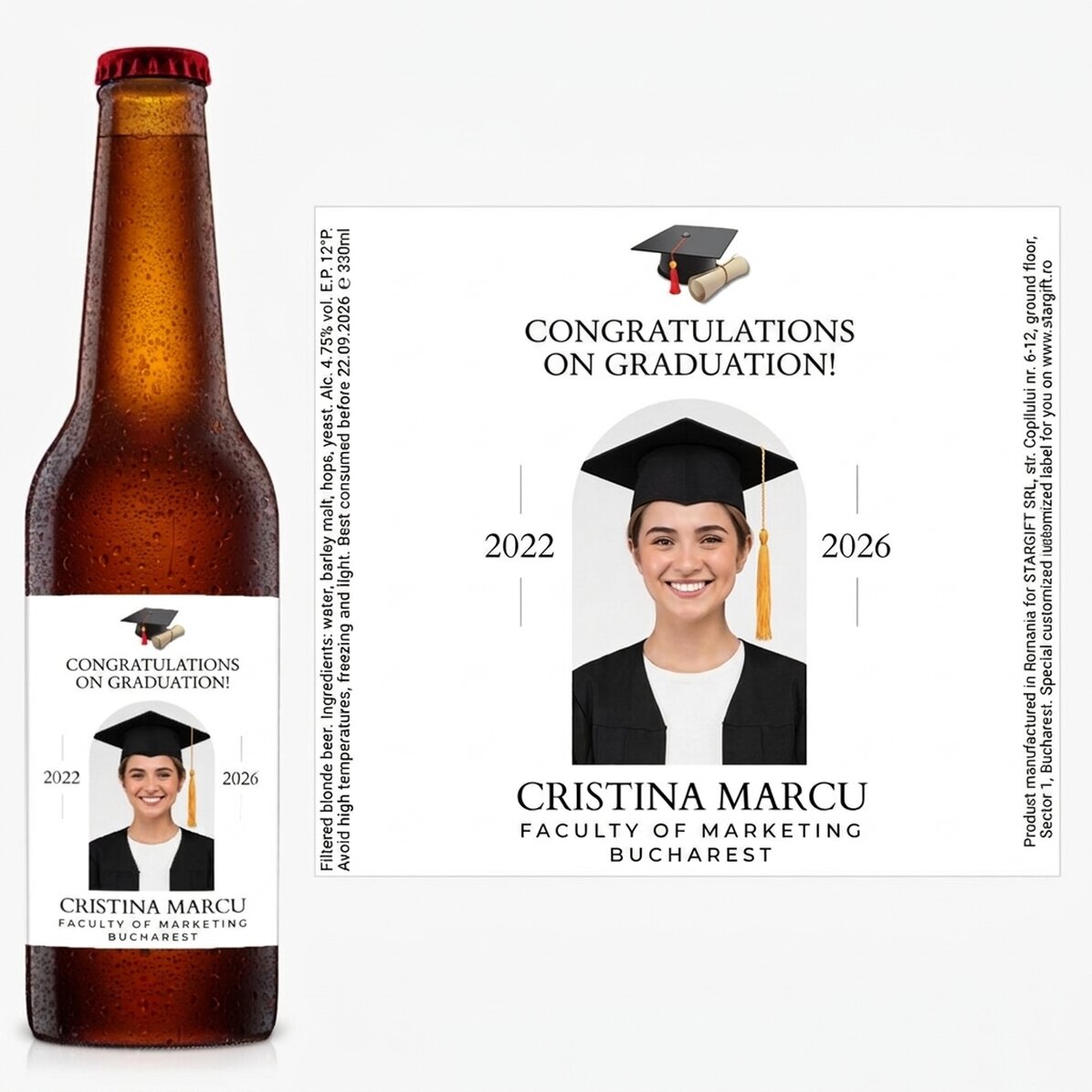 Gepersonaliseerd bier met boodschap en foto - Afstuderen