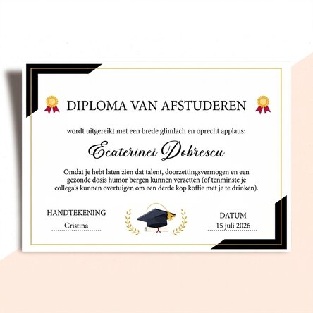 Gepersonaliseerd diploma met tekst - Afstuderen