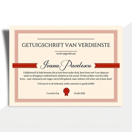Gepersonaliseerd diploma met tekst - Erediploma