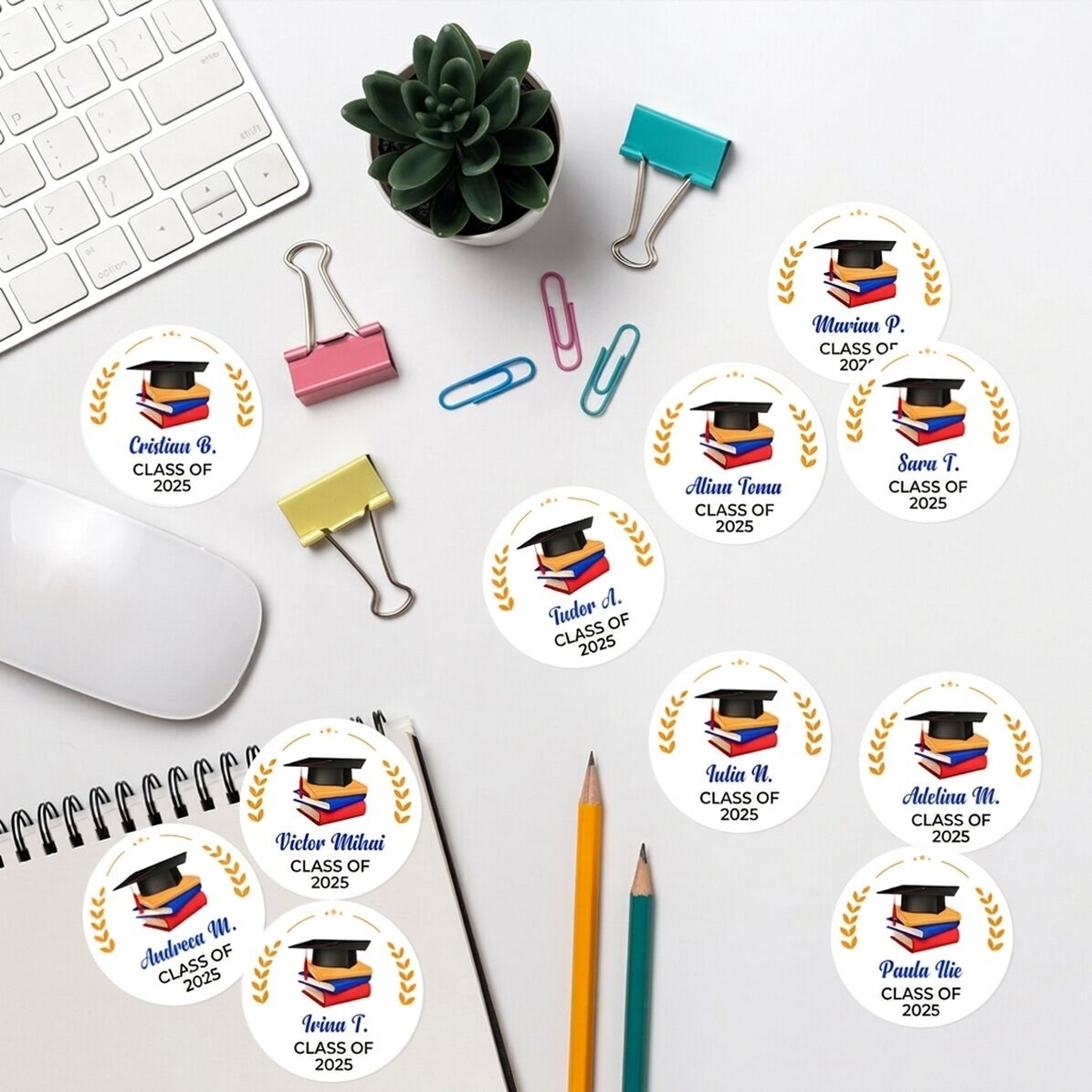 Set van 12 gepersonaliseerde stickers (zelfklevende etiketten) met tekst - Afstuderen