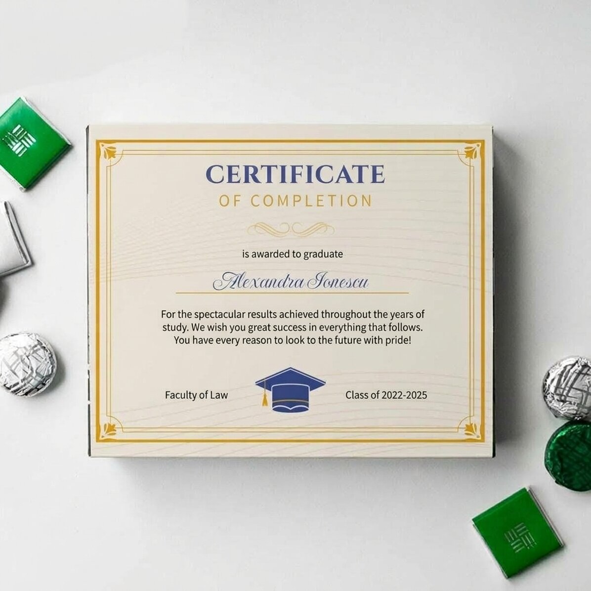 Gepersonaliseerde bonbonnière met tekst - Afstudeercertificaat