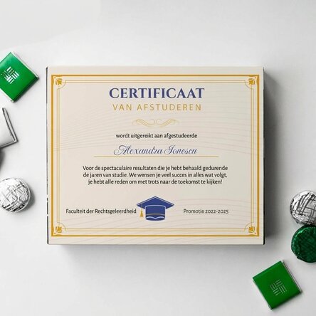 Gepersonaliseerde bonbonnière met tekst - Afstudeercertificaat