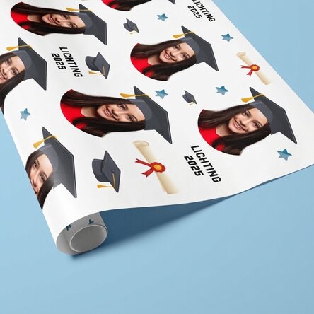 Cadeaupapier met eigen foto en tekst - Afstuderen