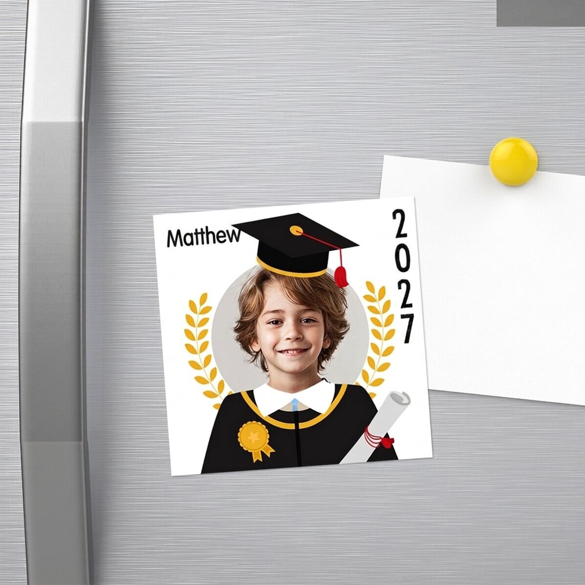 Gepersonaliseerde magneet van 10x10 met foto en boodschap - Afgestudeerde