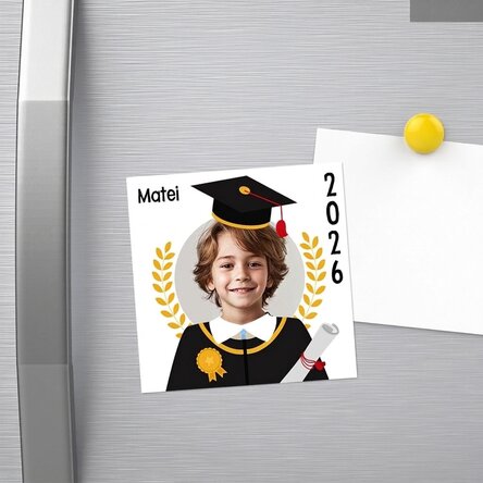 Gepersonaliseerde magneet van 10x10 met foto en boodschap - Afgestudeerde