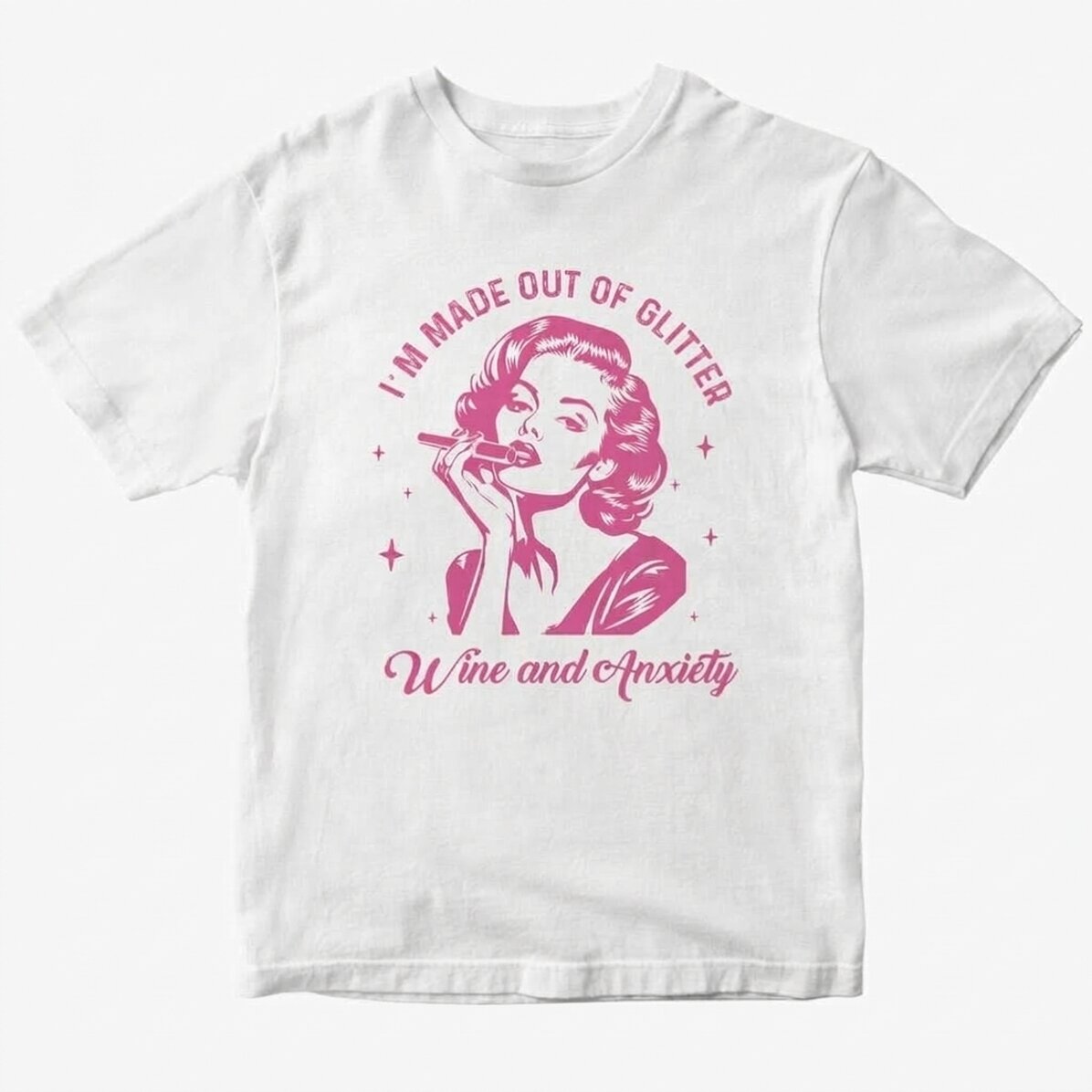 Gepersonaliseerd katoenen T-shirt - Glitter, wine & anxiety