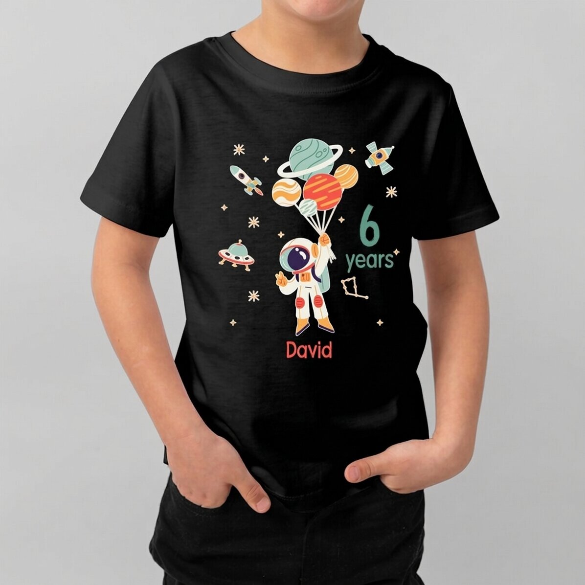 Katoenen T-shirt voor kinderen, gepersonaliseerd met tekst - Astronaut