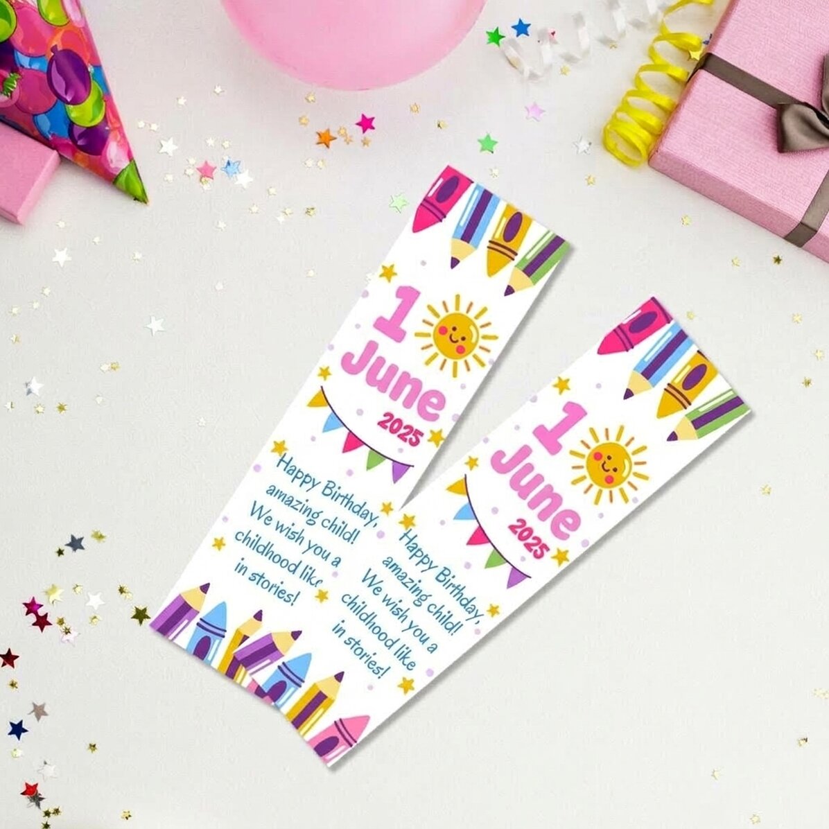 Gepersonaliseerde boekenlegger met een boodschap voor Kinderdag