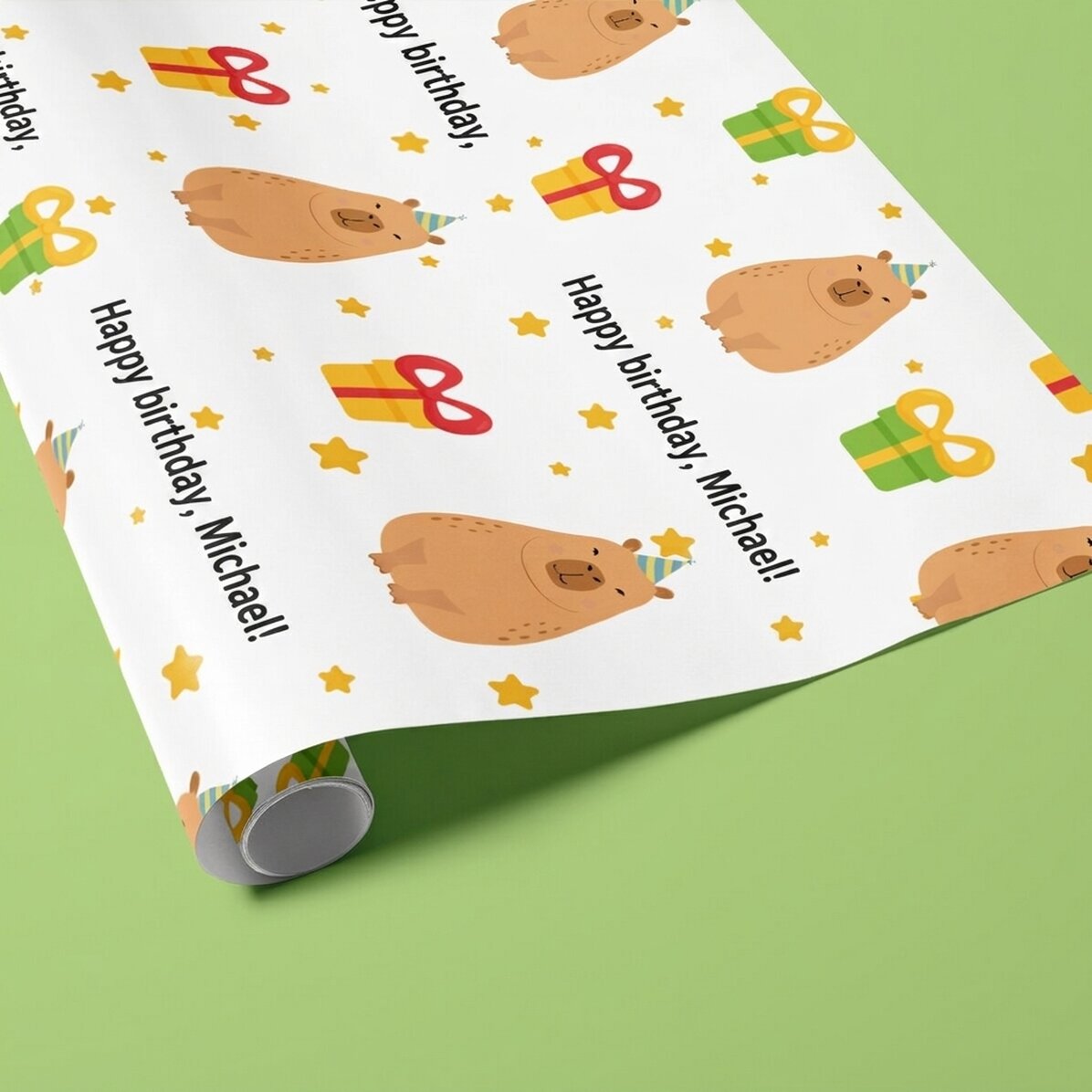 Gepersonaliseerd cadeaupapier met tekst - Capibara verjaardag