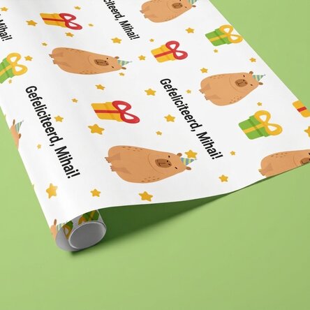 Gepersonaliseerd cadeaupapier met tekst - Capibara verjaardag