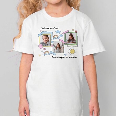 Katoenen T-shirt voor kinderen, gepersonaliseerd met een tekst en 3 foto's - Cute