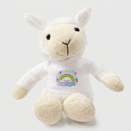 Gepersonaliseerd schapenfiguurtje met boodschap - Regenboog