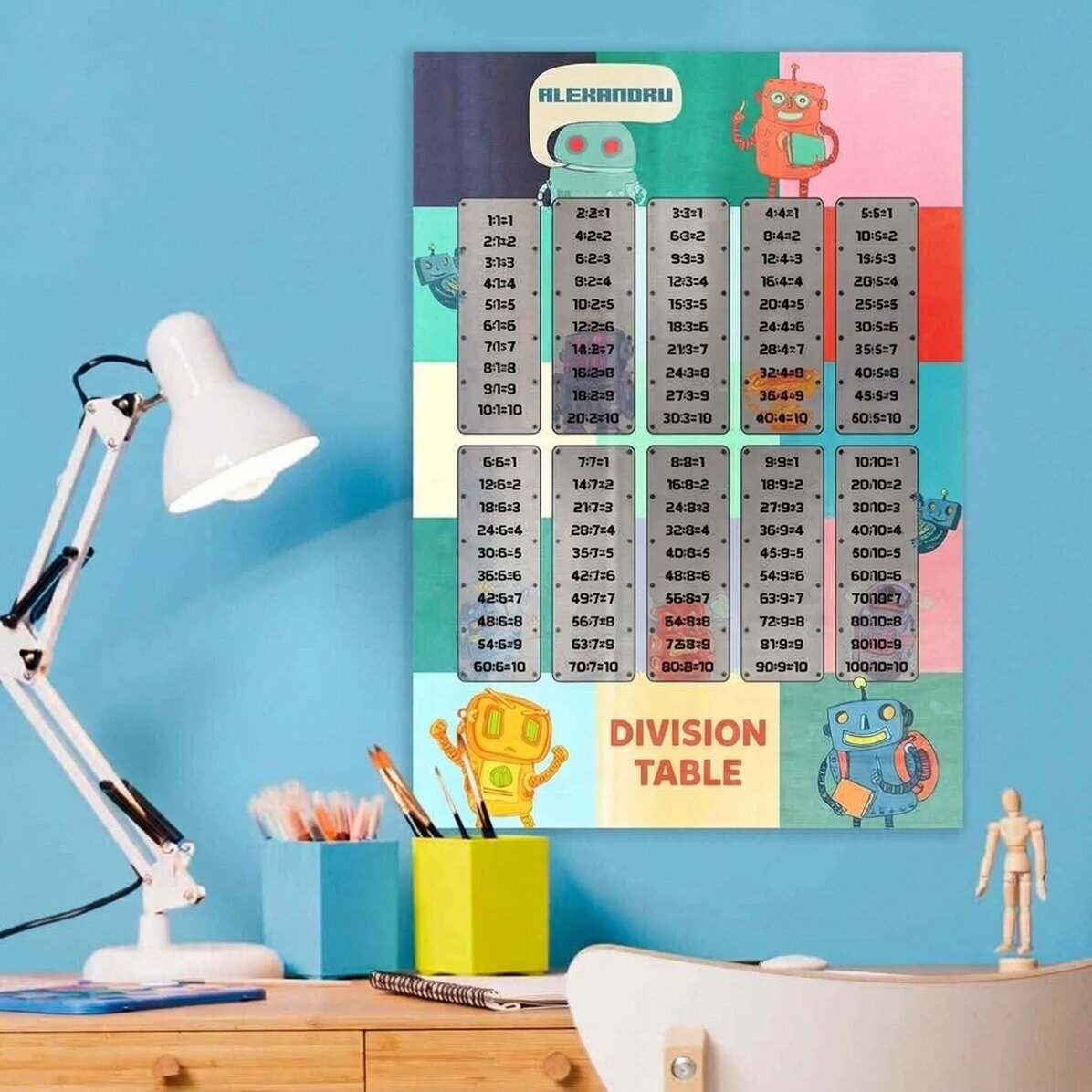 Gepersonaliseerde poster met naam en indelingstabel - Robots