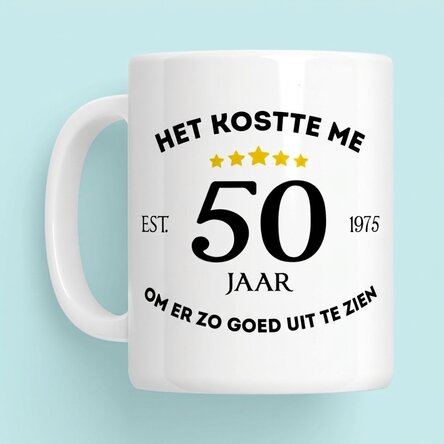 Gepersonaliseerde mok met tekst - Ik zie er goed uit voor mijn leeftijd
