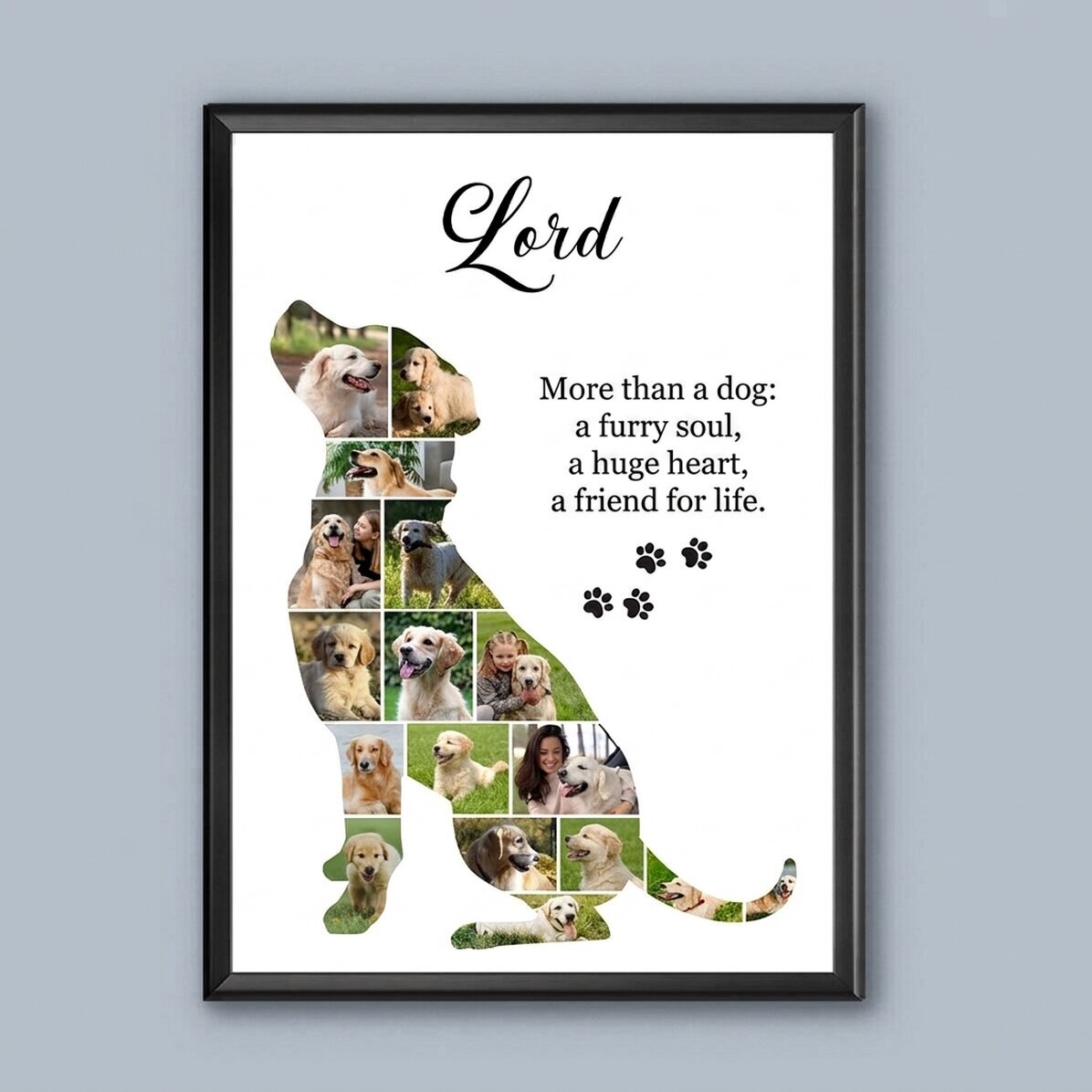 Gepersonaliseerd schilderij met 17 foto’s en tekst – Groot hondenras