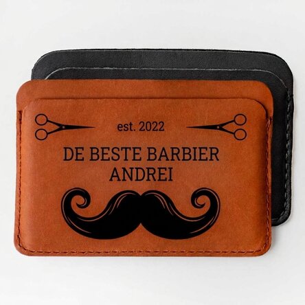 Gepersonaliseerde leren portemonnee met tekst - Barber