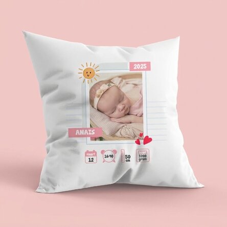 Gepersonaliseerd kussen met een foto en een boodschap - Hello, Baby