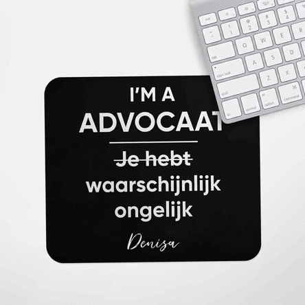 Gepersonaliseerde muismat met boodschap voor een advocaat