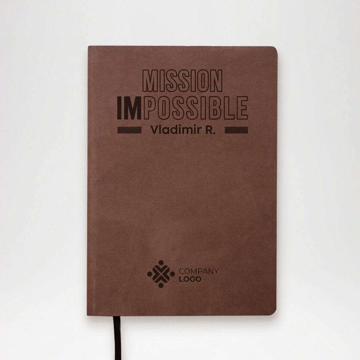 Op maat gemaakte lederen agenda met tekst en logo - Mission possible