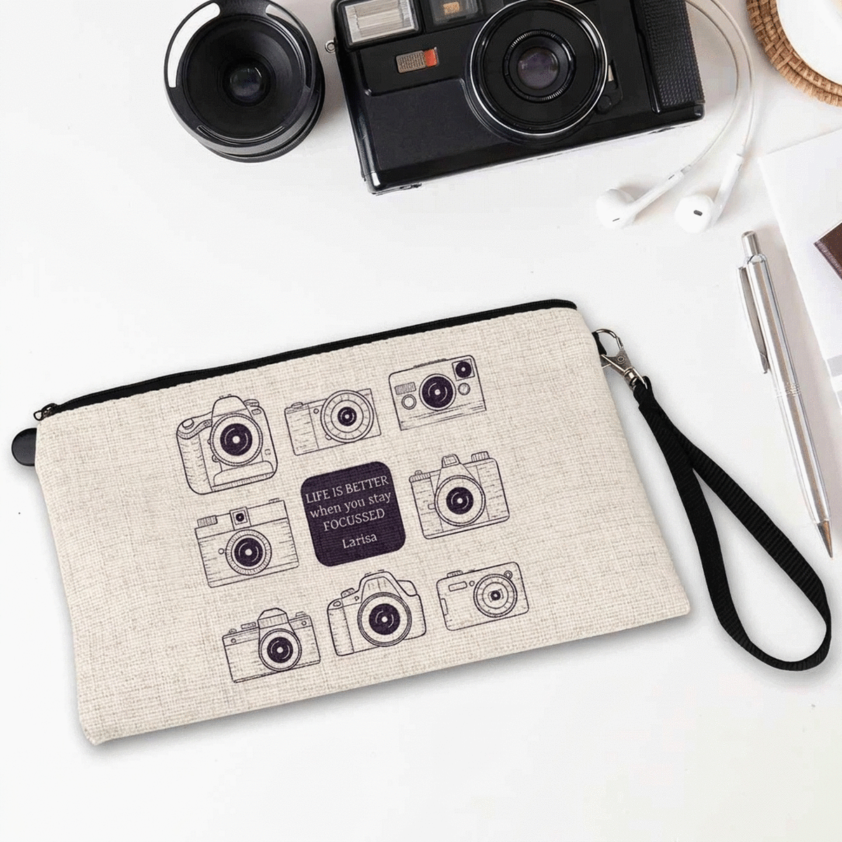Op maat gemaakte accessoirekit met tekst voor de fotograaf