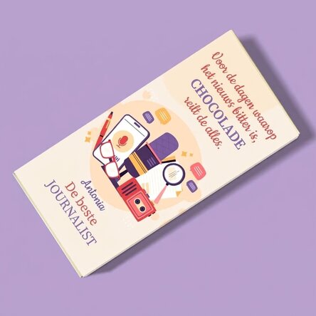 Chocolade met gepersonaliseerde tekst voor een journalist