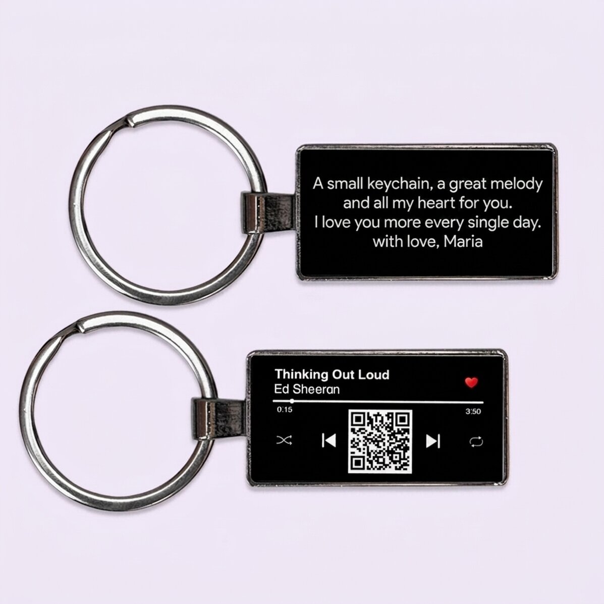 Gepersonaliseerde sleutelhanger met tekst en QR-code - Ons liedje