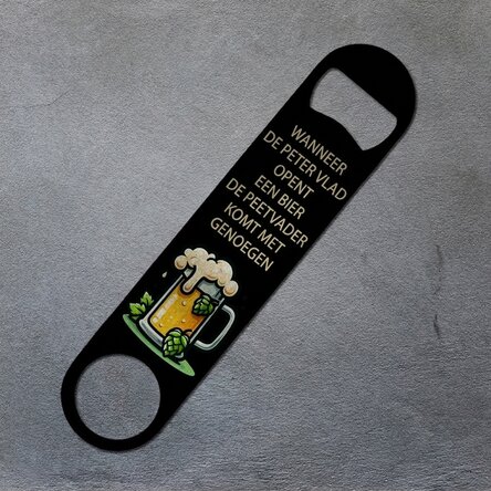 Gepersonaliseerde bieropener met tekst - De peetvader en de peetzoon